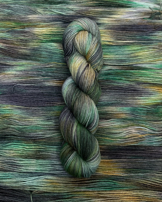 Merino superwash and nylon hand dyed yarn color Forest history, 100g, 420m