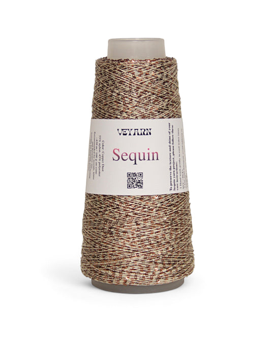 Copper Dust — sequin yarn with a silvery base and copper sparkle