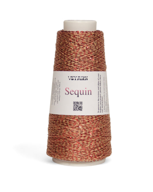 Festive Flame — sequin yarn with caramel base and fiery orange sparkle