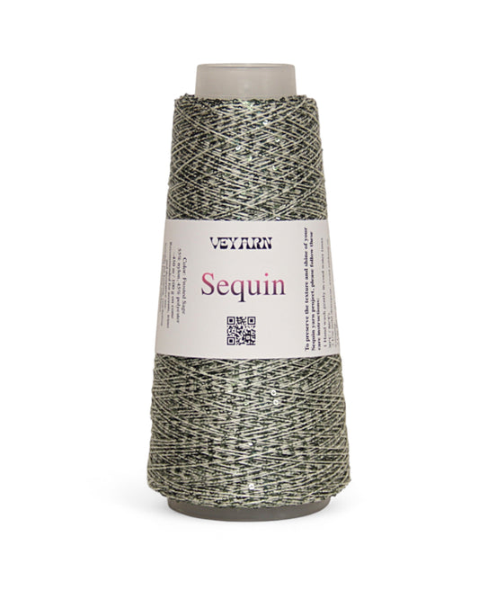 Frosted Sage — sequin yarn with silver base and sage shimmer