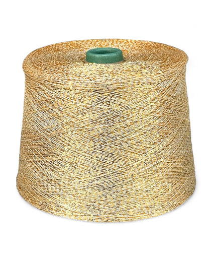 Golden Aura sequin yarn on a light base, front view