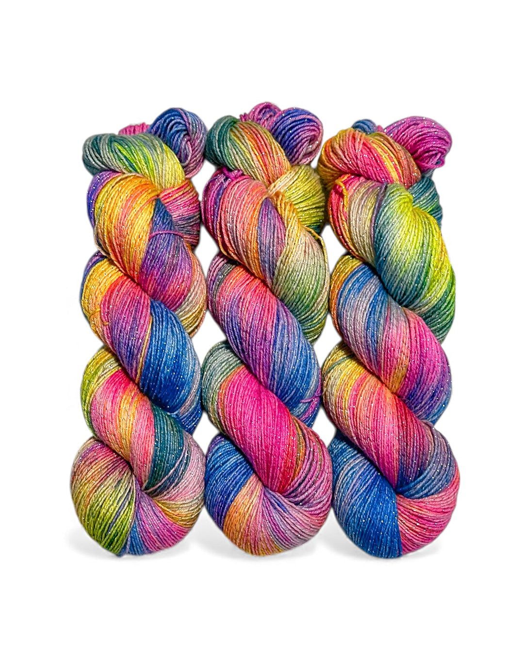 Rainbow Carnival — hand-dyed lurex sock yarn, 400 m / 100 g