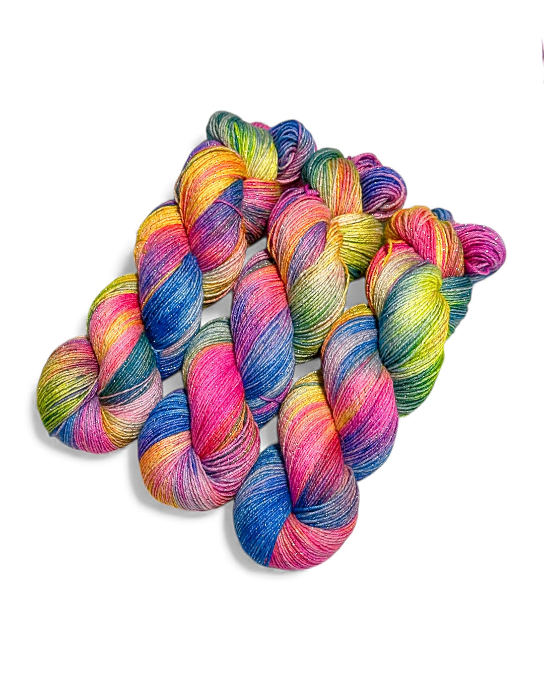 Rainbow Carnival — hand-dyed lurex sock yarn, 400 m / 100 g