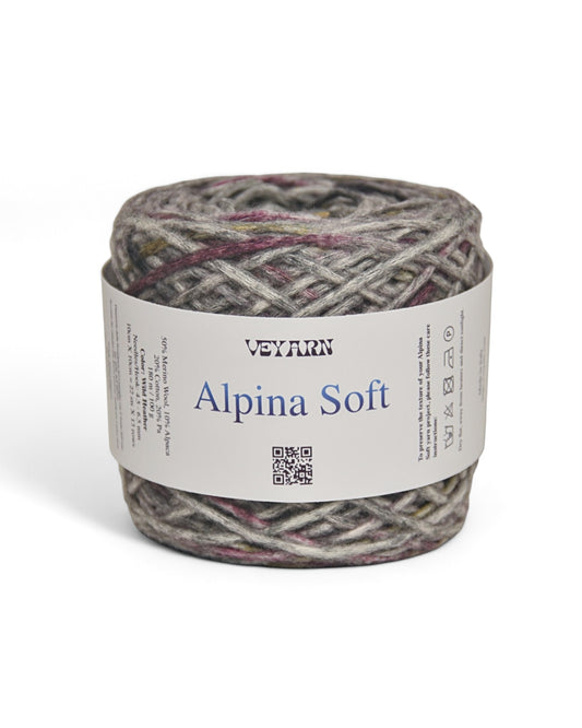 Alpina Soft Wild Heather — Italian merino alpaca cotton blend cord yarn 100g