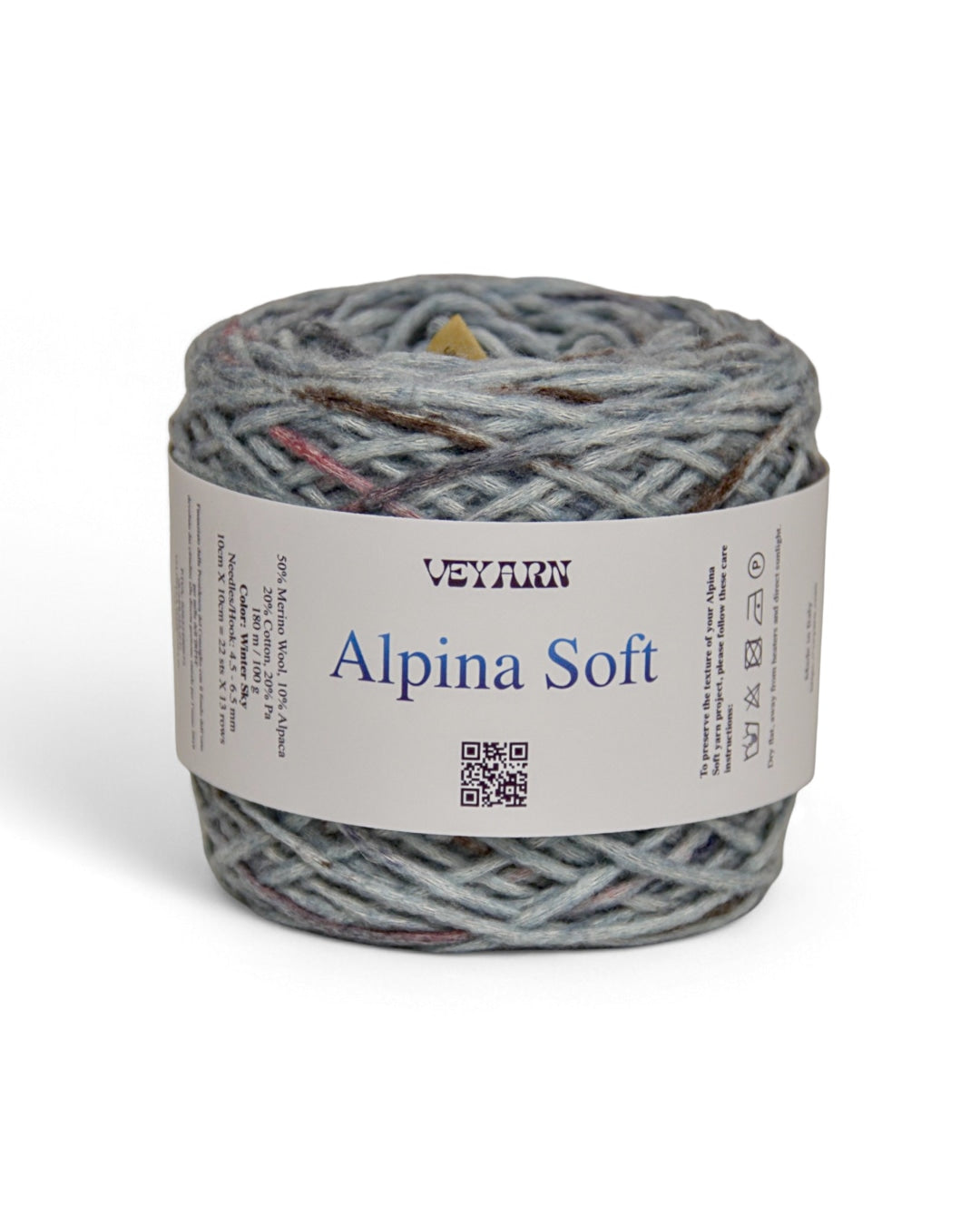 Alpina Soft Winter Sky — filato italiano a cordoncino con lana merino, baby alpaca e cotone, 100 g