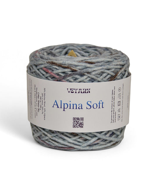 Alpina Soft Winter Sky — Italian merino alpaca cotton blend cord yarn 100g
