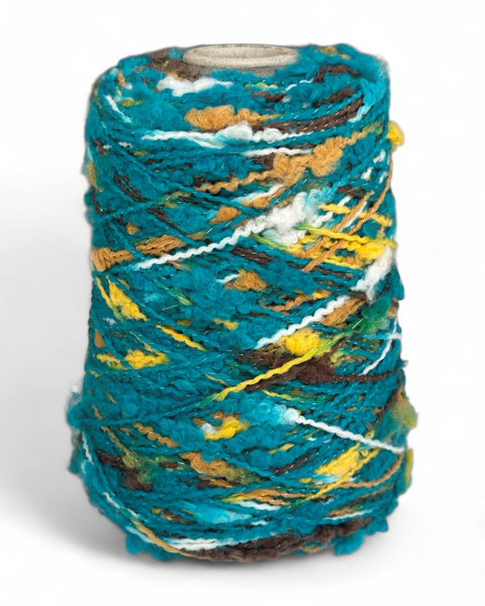Cone of tropical fantasy yarn — turquoise & yellow shades — VEYARN