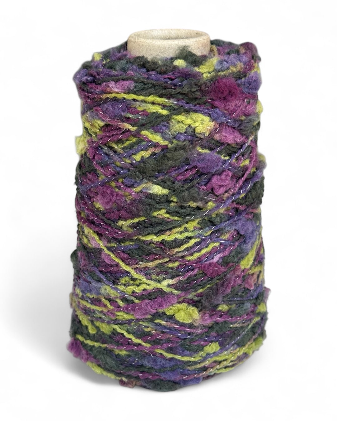Cone of artistic yarn in violet and forest green — VEYARN