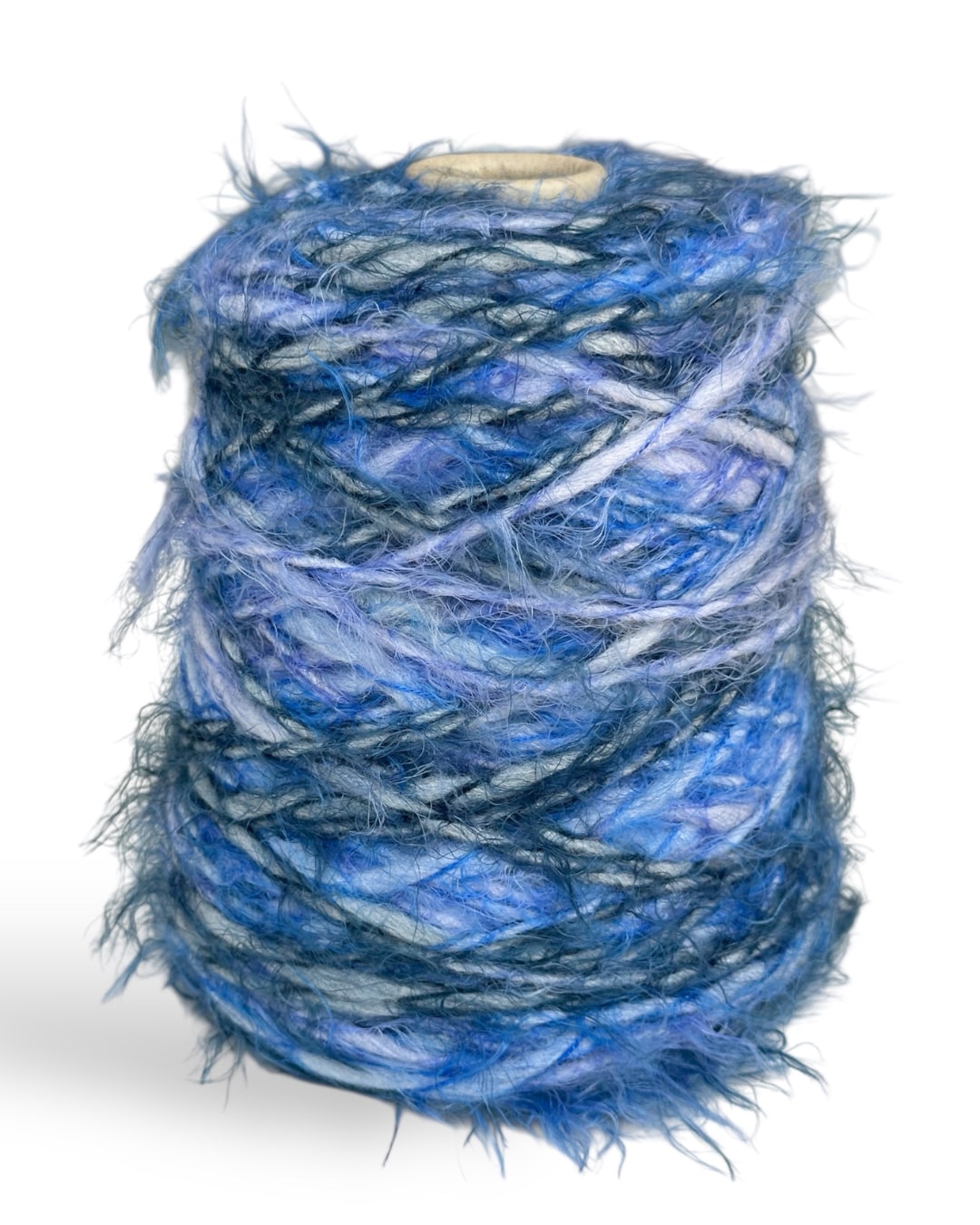 Cone of fluffy yarn in icy blue shades — VEYARN