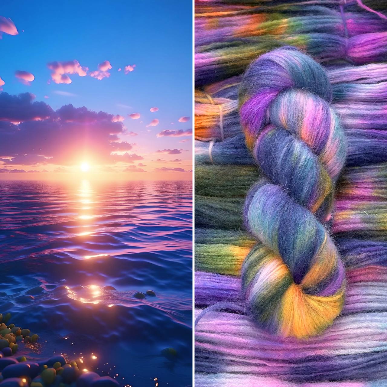 Super baby alpaca hand dyed yarn color Sunset Sea, 100g, 400m, fluffy yarn